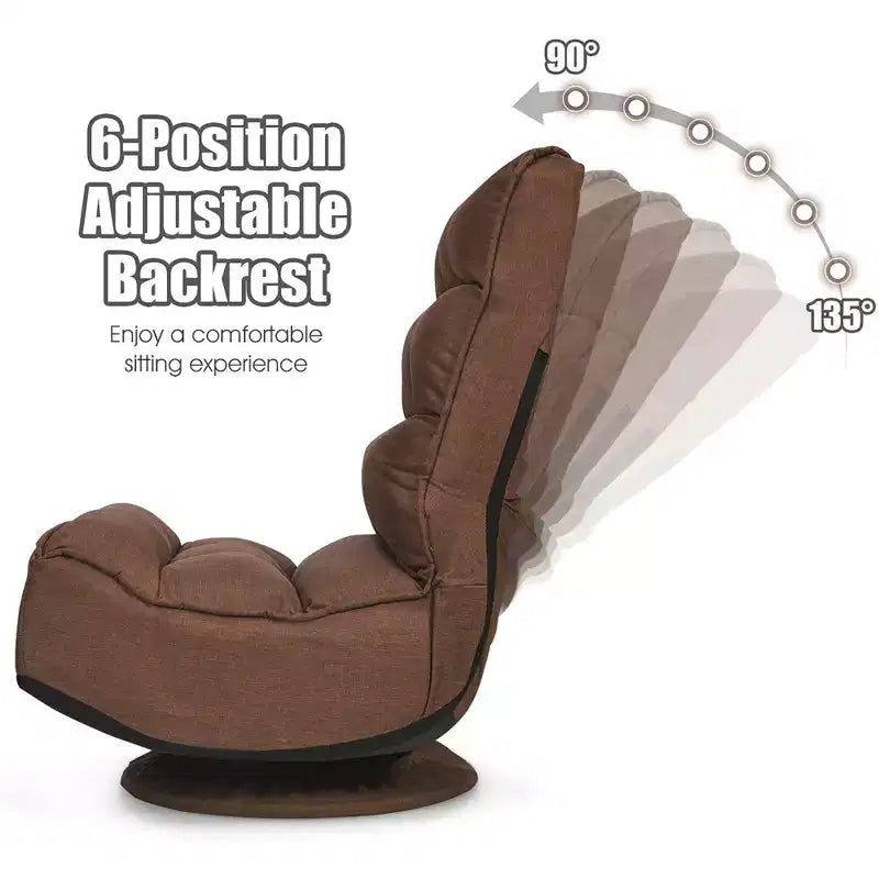 Fauteuil de jeu pivotant à 360°, canapé paresseux pliant 5 positions, en tissu, capacité de 136 kg — Gris/Noir/Café