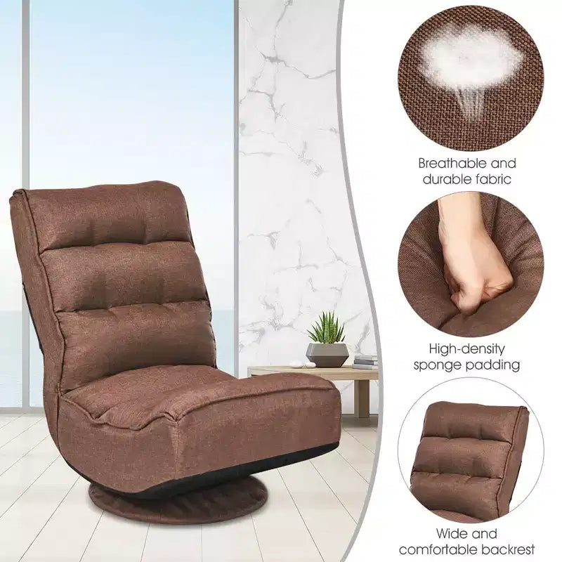 Fauteuil de jeu pivotant à 360°, canapé paresseux pliant 5 positions, en tissu, capacité de 136 kg — Gris/Noir/Café