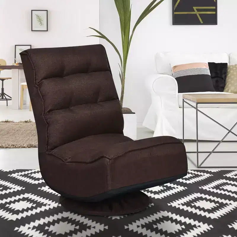 Fauteuil de jeu pivotant à 360°, canapé paresseux pliant 5 positions, en tissu, capacité de 136 kg — Gris/Noir/Café