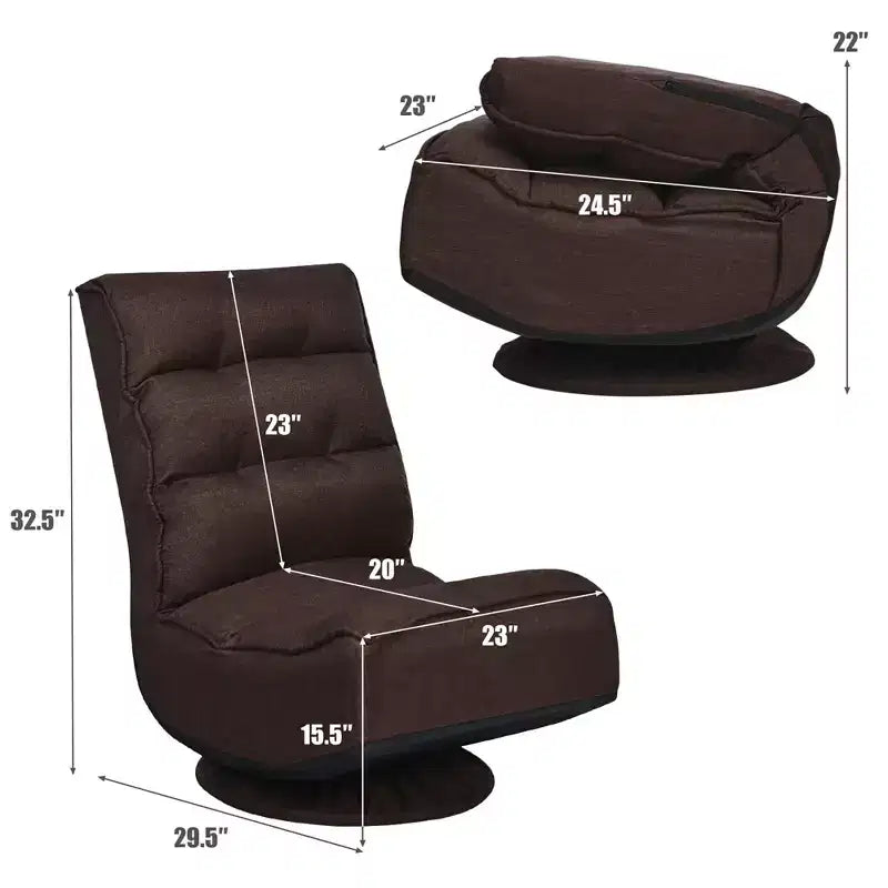 Fauteuil de jeu pivotant à 360°, canapé paresseux pliant 5 positions, en tissu, capacité de 136 kg — Gris/Noir/Café