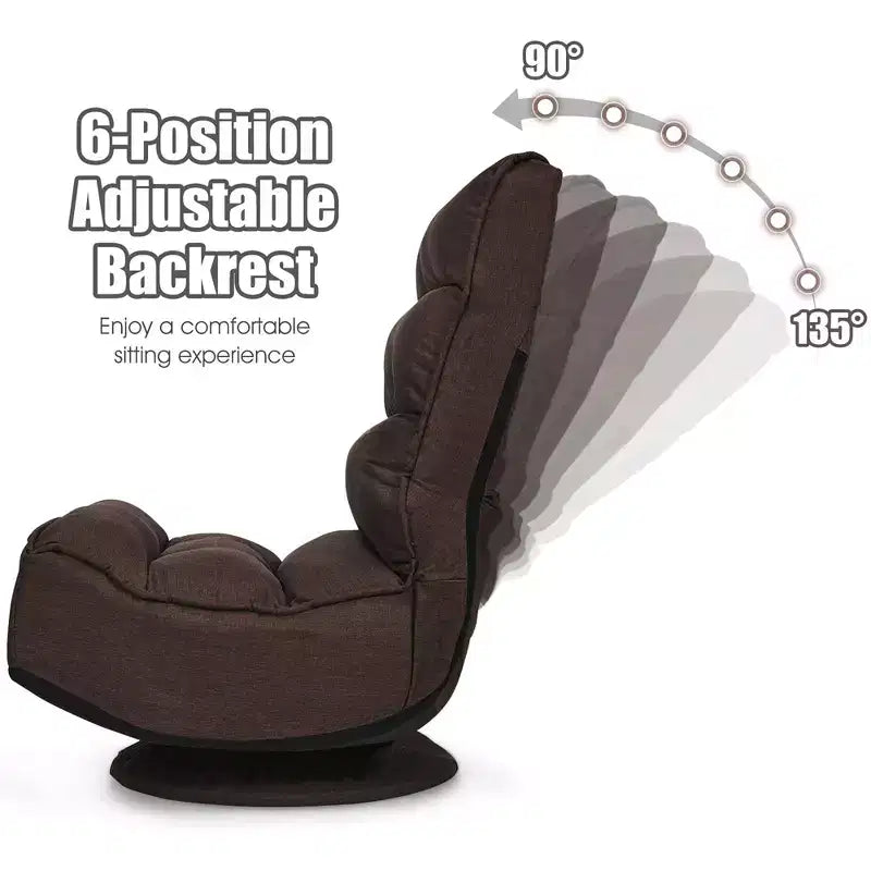 Fauteuil de jeu pivotant à 360°, canapé paresseux pliant 5 positions, en tissu, capacité de 136 kg — Gris/Noir/Café