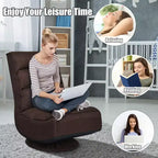 Fauteuil de jeu pivotant à 360°, canapé paresseux pliant 5 positions, en tissu, capacité de 136 kg — Gris/Noir/Café