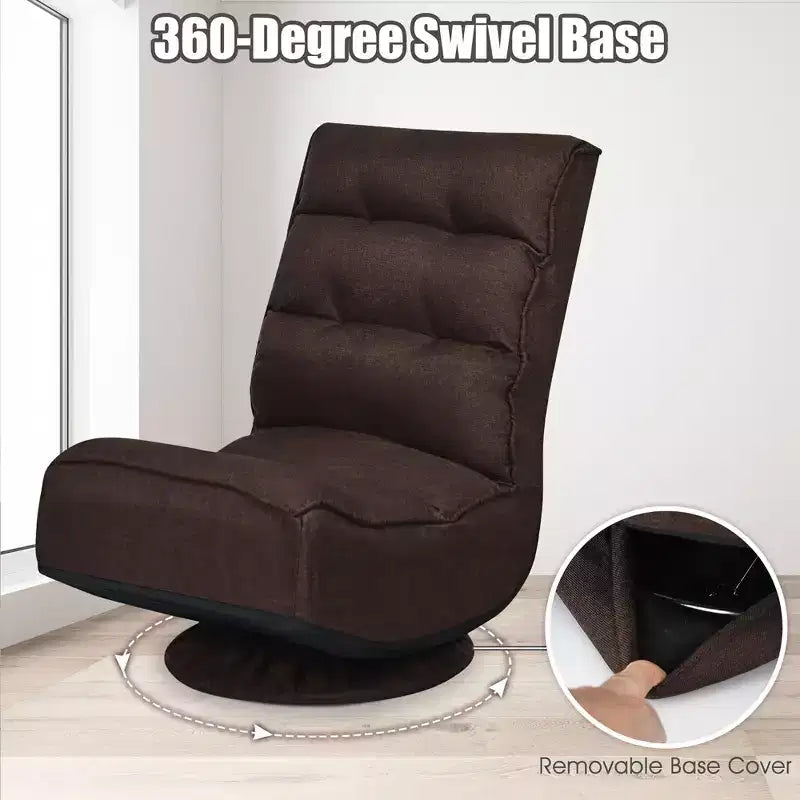Fauteuil de jeu pivotant à 360°, canapé paresseux pliant 5 positions, en tissu, capacité de 136 kg — Gris/Noir/Café