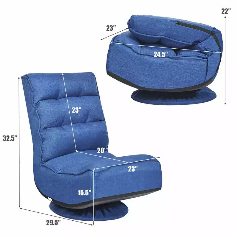 Fauteuil de jeu pivotant à 360°, canapé paresseux pliant 5 positions, en tissu, capacité de 136 kg — Gris/Noir/Café