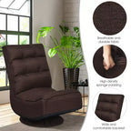 Fauteuil de jeu pivotant à 360°, canapé paresseux pliant 5 positions, en tissu, capacité de 136 kg — Gris/Noir/Café