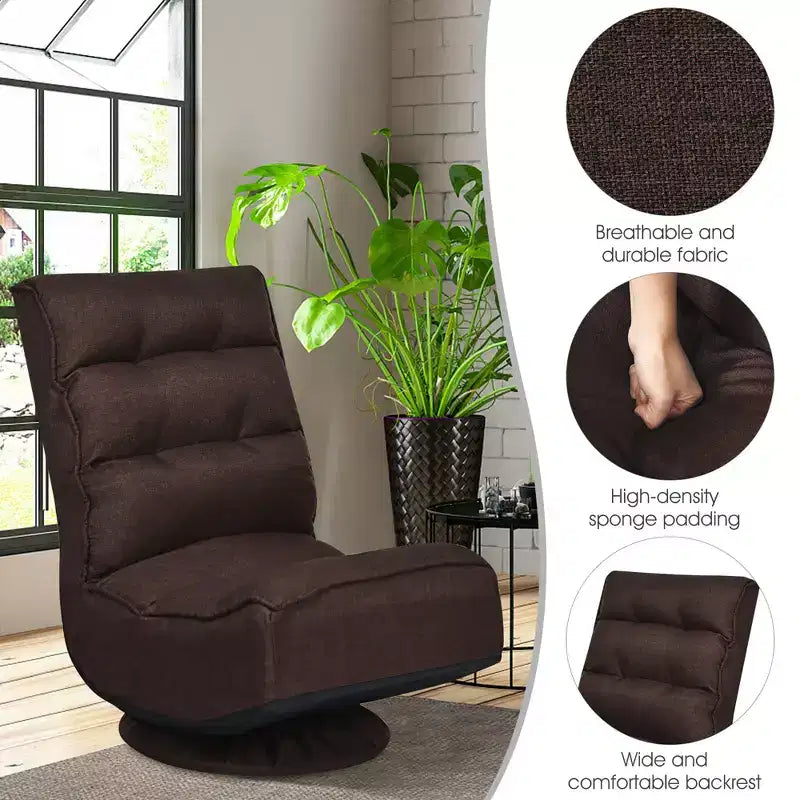Fauteuil de jeu pivotant à 360°, canapé paresseux pliant 5 positions, en tissu, capacité de 136 kg — Gris/Noir/Café