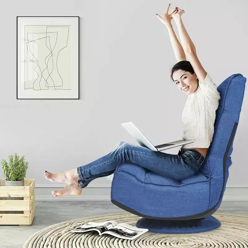 Fauteuil de jeu pivotant à 360°, canapé paresseux pliant 5 positions, en tissu, capacité de 136 kg — Gris/Noir/Café