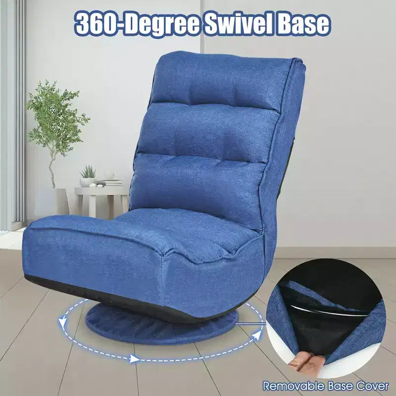 Fauteuil de jeu pivotant à 360°, canapé paresseux pliant 5 positions, en tissu, capacité de 136 kg — Gris/Noir/Café
