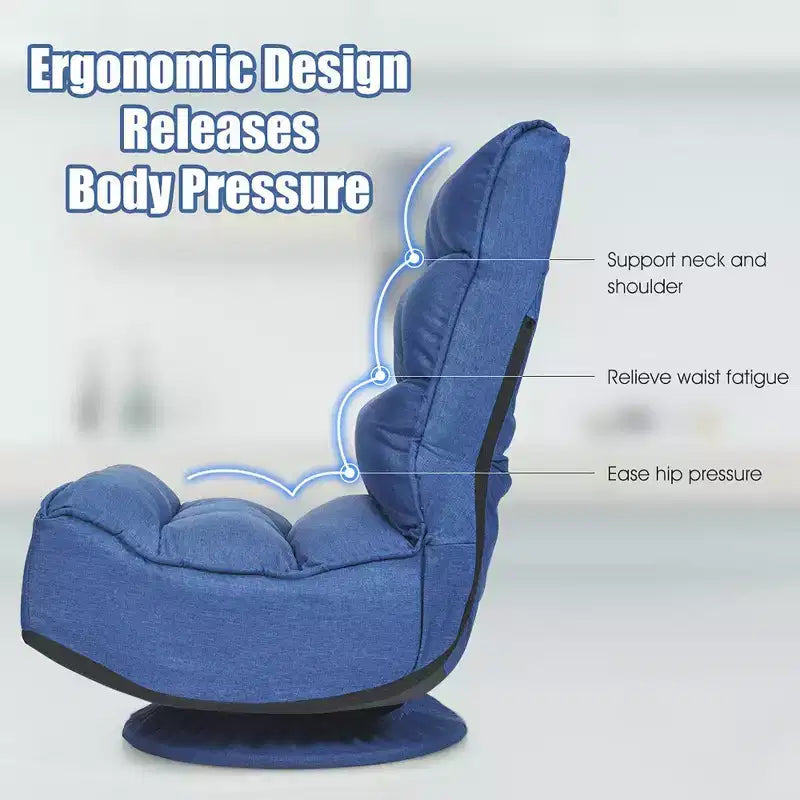 Fauteuil de jeu pivotant à 360°, canapé paresseux pliant 5 positions, en tissu, capacité de 136 kg — Gris/Noir/Café