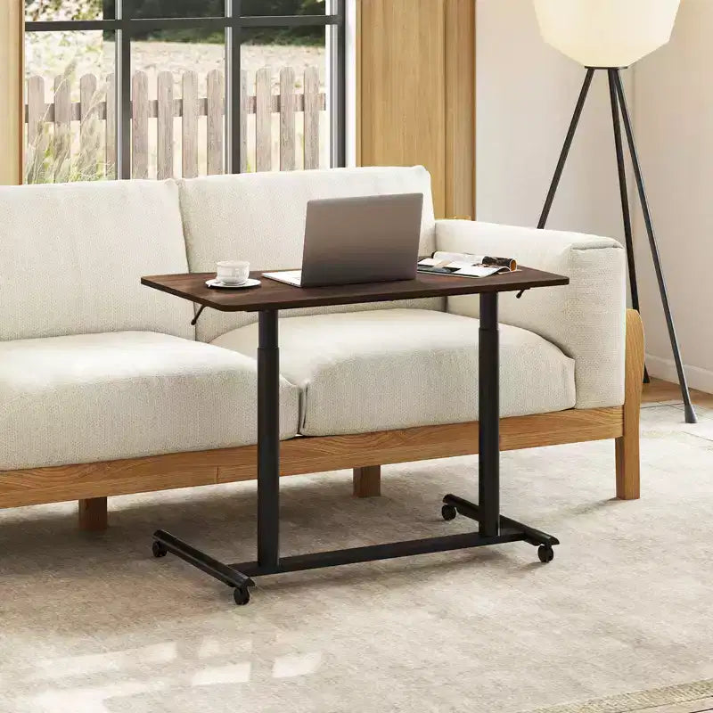 Bureau d'ordinateur roulant réglable en hauteur, 70-107 cm, vérin à gaz, 4 roues