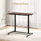 Bureau d'ordinateur roulant réglable en hauteur, 70-107 cm, vérin à gaz, 4 roues
