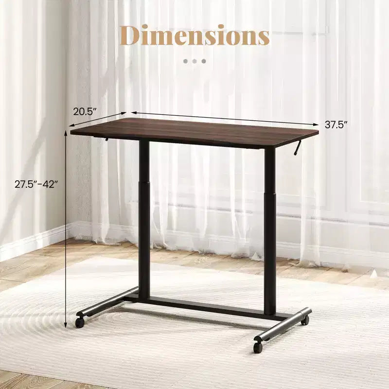 Bureau d'ordinateur roulant réglable en hauteur, 70-107 cm, vérin à gaz, 4 roues