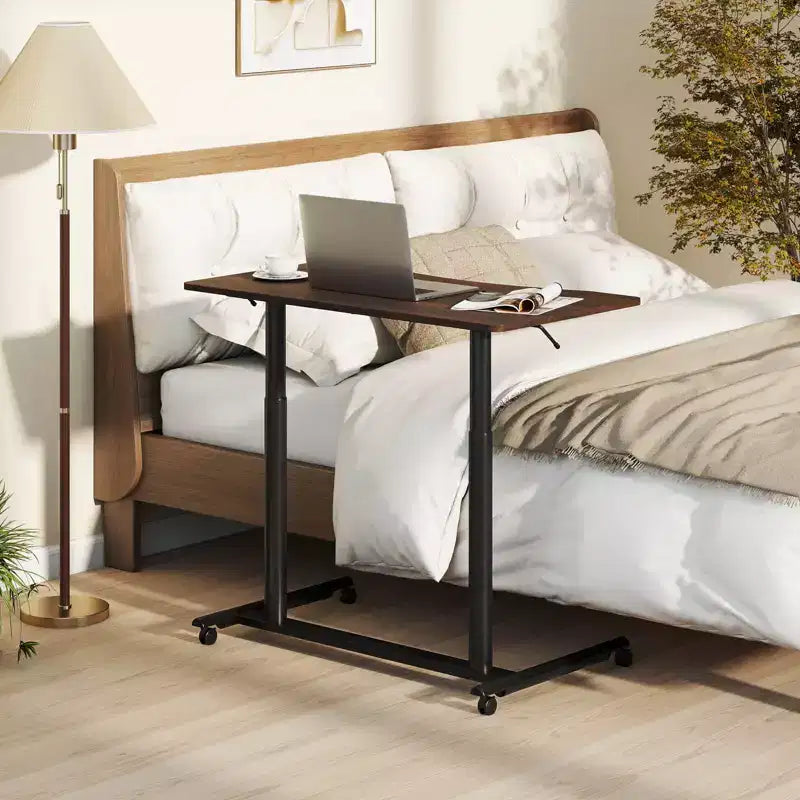 Bureau d'ordinateur roulant réglable en hauteur, 70-107 cm, vérin à gaz, 4 roues