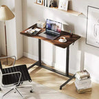Bureau d'ordinateur roulant réglable en hauteur, 70-107 cm, vérin à gaz, 4 roues