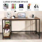 Bureau informatique 55 po avec 2 étagères ouvertes et une étagère supérieure réglable, capacité de 110 lb — Noir/Café/Brun