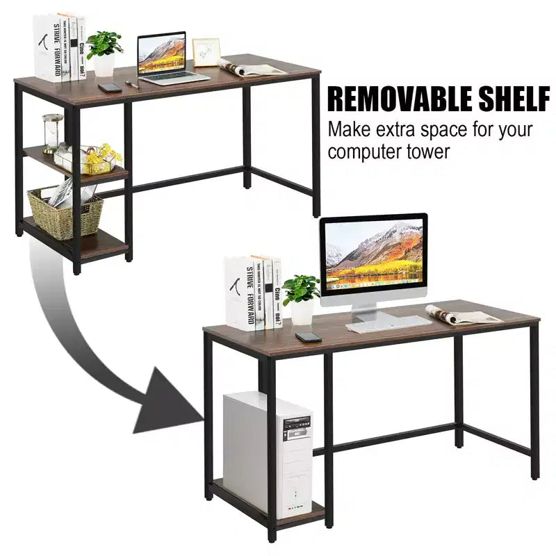 Bureau informatique 55 po avec 2 étagères ouvertes et une étagère supérieure réglable, capacité de 110 lb — Noir/Café/Brun