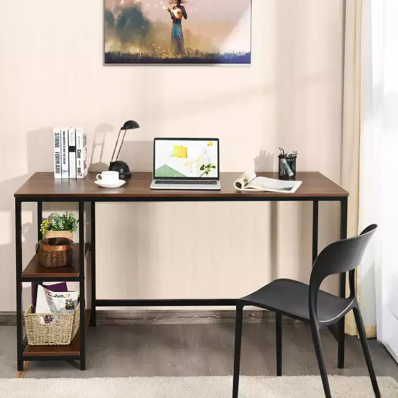 Bureau informatique 55 po avec 2 étagères ouvertes et une étagère supérieure réglable, capacité de 110 lb — Noir/Café/Brun