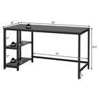 Bureau informatique 55 po avec 2 étagères ouvertes et une étagère supérieure réglable, capacité de 110 lb — Noir/Café/Brun