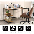 Bureau informatique 55 po avec 2 étagères ouvertes et une étagère supérieure réglable, capacité de 110 lb — Noir/Café/Brun