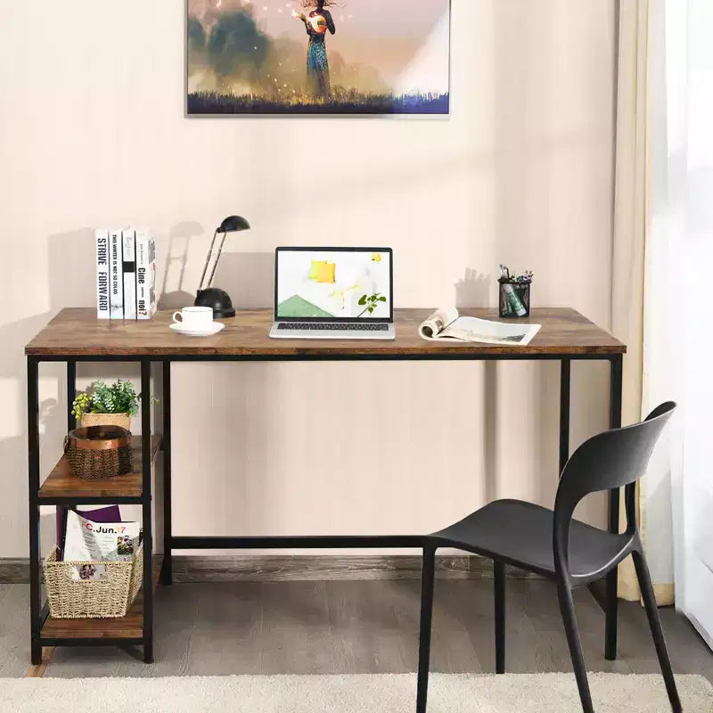 Bureau informatique 55 po avec 2 étagères ouvertes et une étagère supérieure réglable, capacité de 110 lb — Noir/Café/Brun