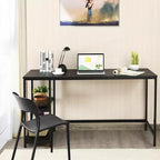 Bureau informatique 55 po avec 2 étagères ouvertes et une étagère supérieure réglable, capacité de 110 lb — Noir/Café/Brun