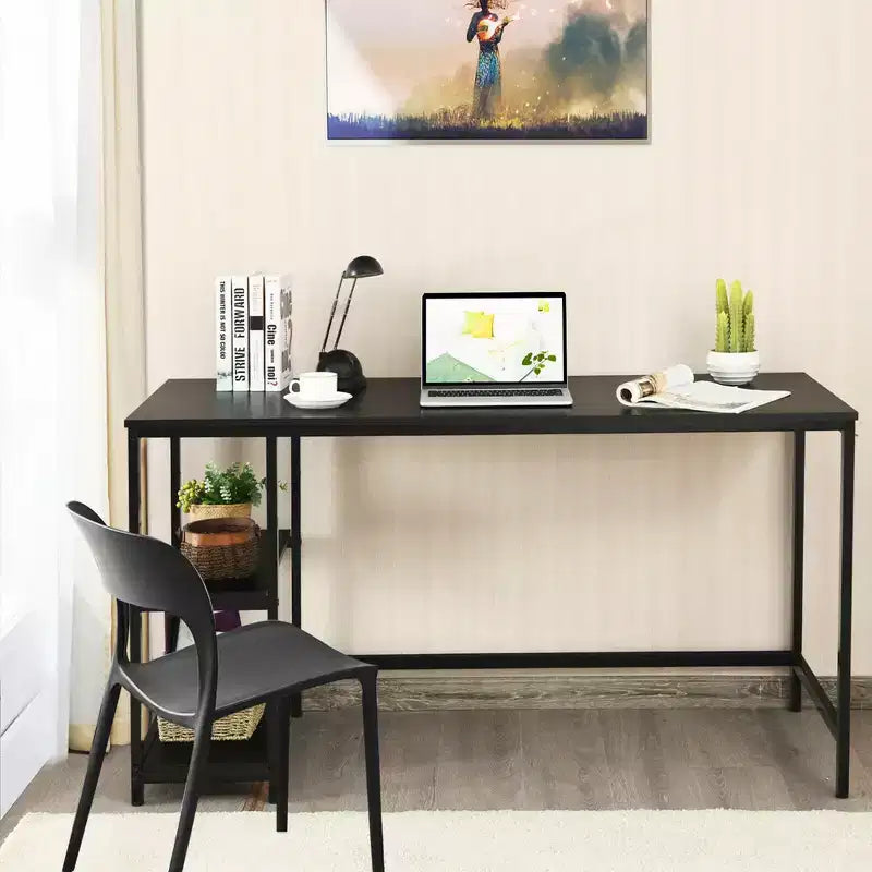 Bureau informatique 55 po avec 2 étagères ouvertes et une étagère supérieure réglable, capacité de 110 lb — Noir/Café/Brun
