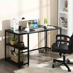 Bureau informatique 55 po avec 2 étagères ouvertes et une étagère supérieure réglable, capacité de 110 lb — Noir/Café/Brun