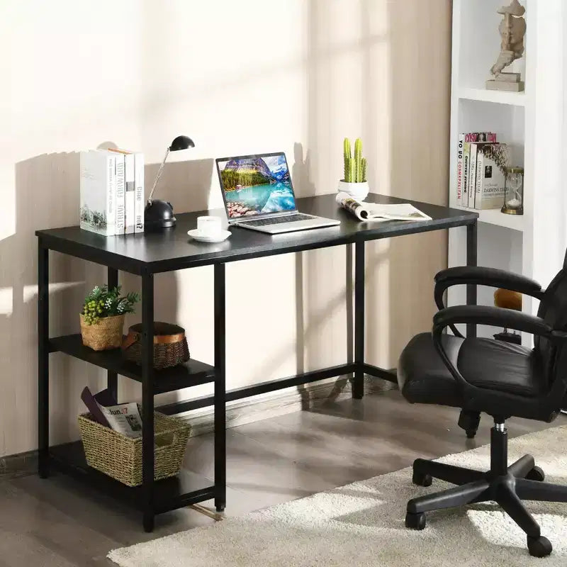 Bureau informatique 55 po avec 2 étagères ouvertes et une étagère supérieure réglable, capacité de 110 lb — Noir/Café/Brun