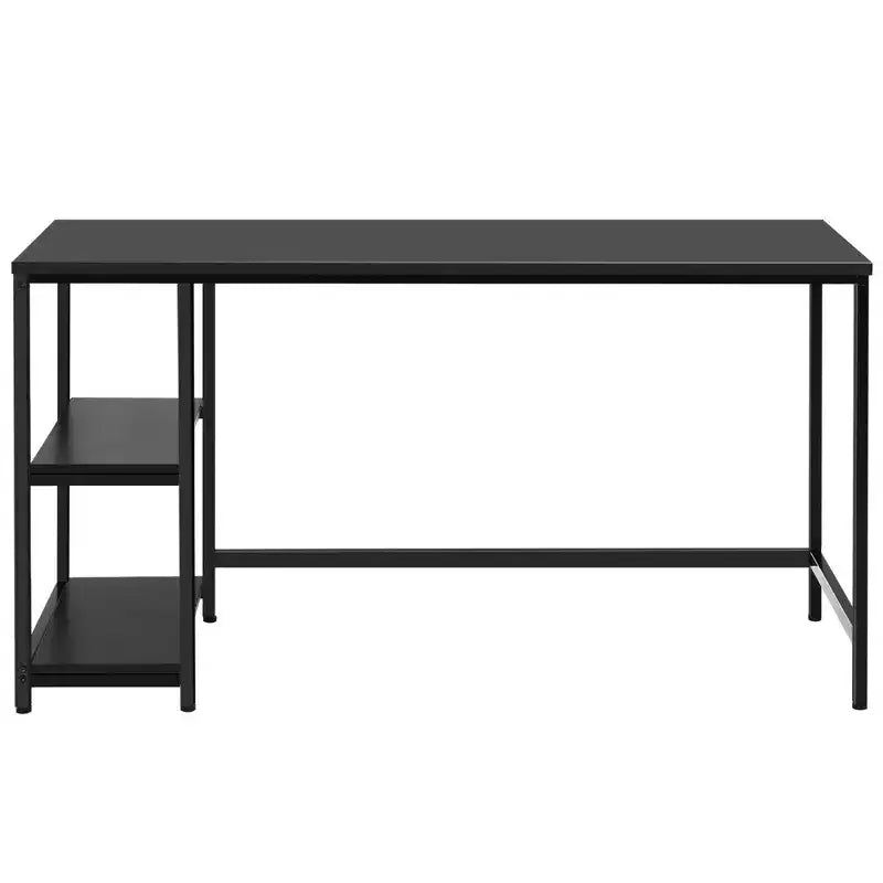 Bureau informatique 55 po avec 2 étagères ouvertes et une étagère supérieure réglable, capacité de 110 lb — Noir/Café/Brun