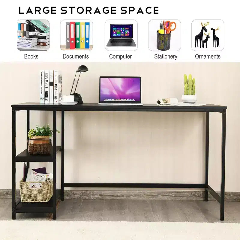 Bureau informatique 55 po avec 2 étagères ouvertes et une étagère supérieure réglable, capacité de 110 lb — Noir/Café/Brun