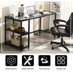 Bureau informatique 55 po avec 2 étagères ouvertes et une étagère supérieure réglable, capacité de 110 lb — Noir/Café/Brun