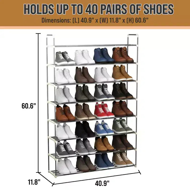 Meuble de rangement pour chaussures à 8 niveaux, peut contenir 48 paires, organisateur de placard peu encombrant, gris