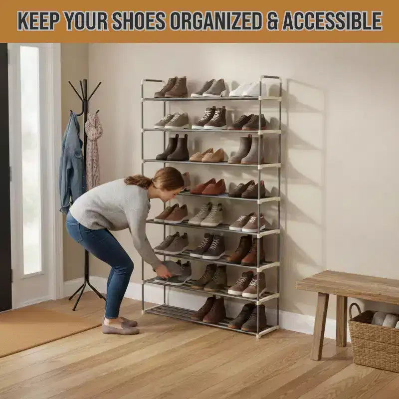 Meuble de rangement pour chaussures à 8 niveaux, peut contenir 48 paires, organisateur de placard peu encombrant, gris