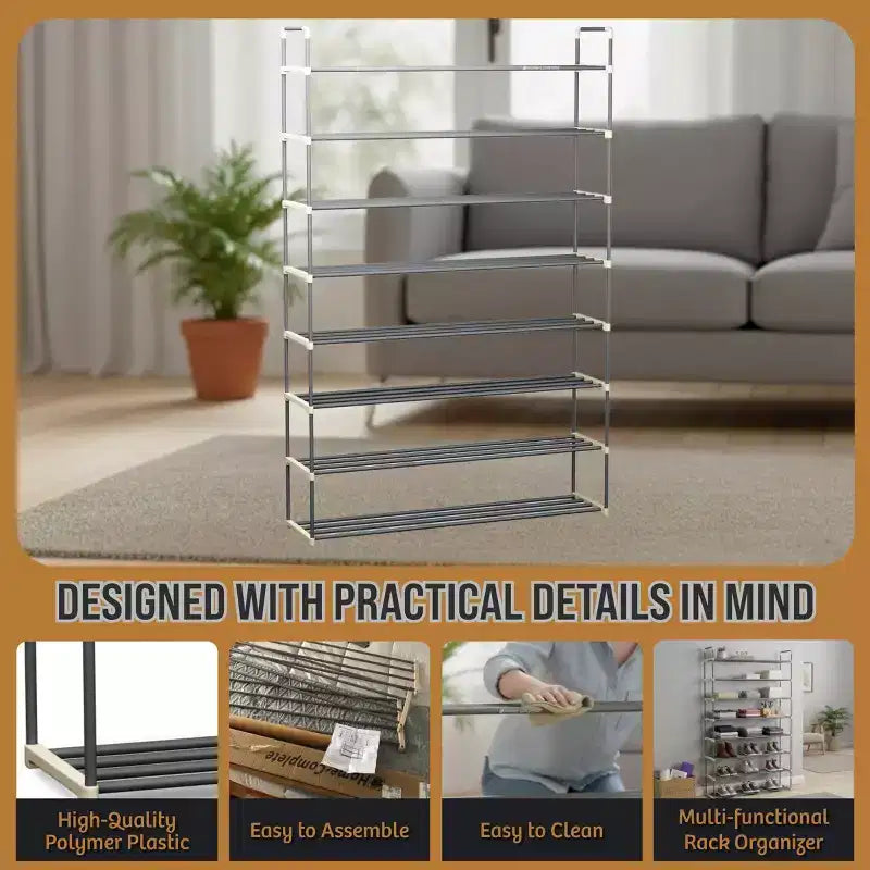 Meuble de rangement pour chaussures à 8 niveaux, peut contenir 48 paires, organisateur de placard peu encombrant, gris
