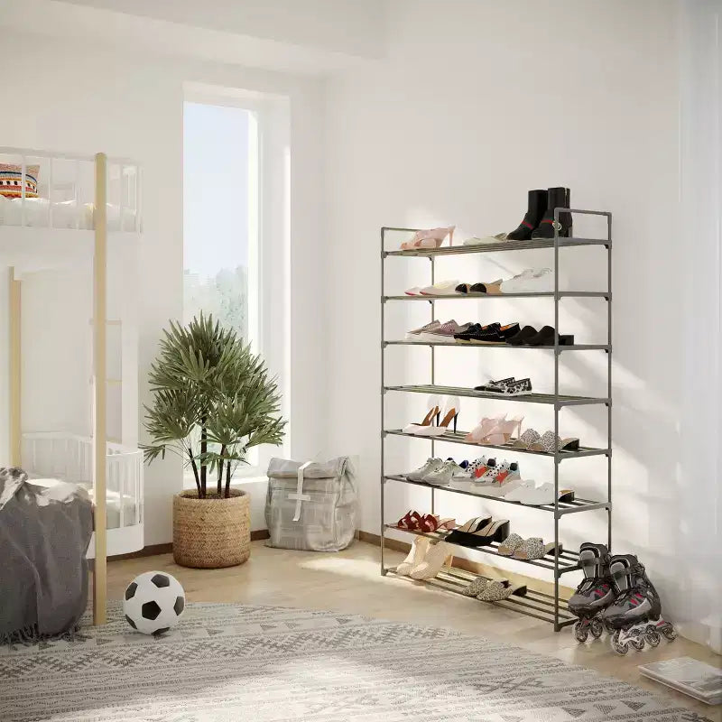 Meuble de rangement pour chaussures à 8 niveaux, peut contenir 48 paires, organisateur de placard peu encombrant, gris