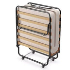 Lit pliant portatif avec matelas en mousse, cadre en acier, 4 roulettes, bleu marine/beige