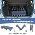 Lit pliant portatif avec matelas en mousse, cadre en acier, 4 roulettes, bleu marine/beige