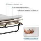 Lit pliant portatif avec matelas en mousse, cadre en acier, 4 roulettes, bleu marine/beige
