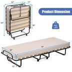 Lit pliant portatif avec matelas en mousse, cadre en acier, 4 roulettes, bleu marine/beige