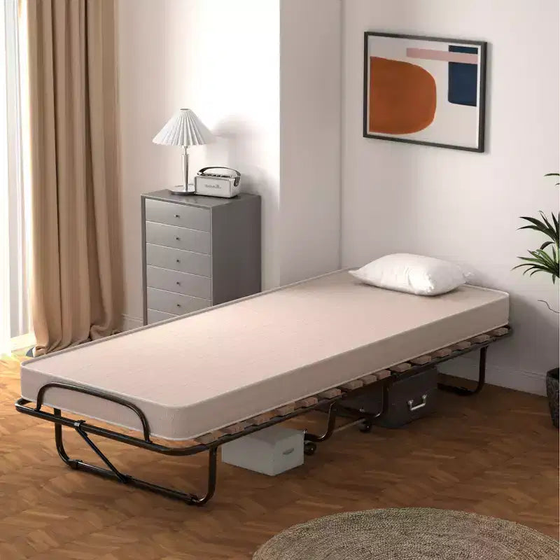 Costway Portable Folding Bed with Mattress Rollaway Cot Made In Italy Navy\Beige