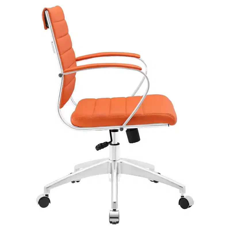 Chaise de bureau pivotante rembourrée mi-dos avec hauteur réglable et base en aluminium