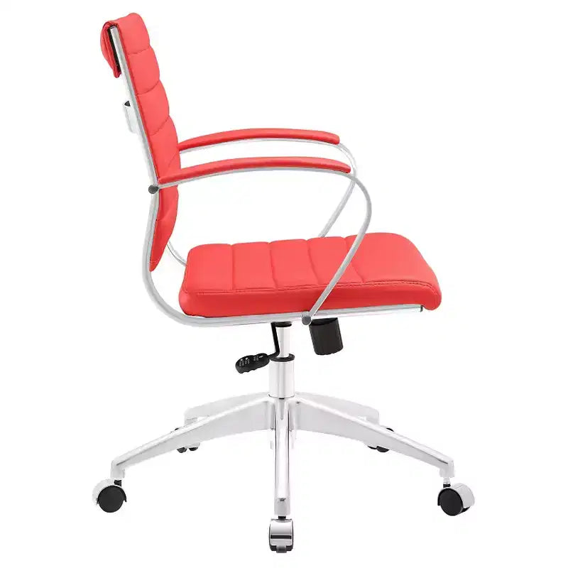 Chaise de bureau pivotante rembourrée mi-dos avec hauteur réglable et base en aluminium