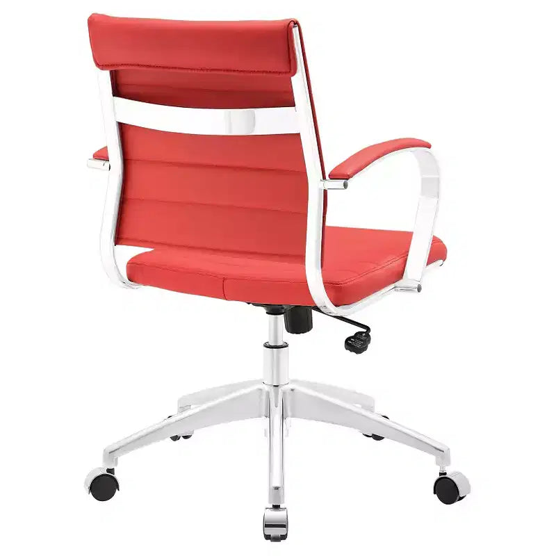 Chaise de bureau pivotante rembourrée mi-dos avec hauteur réglable et base en aluminium