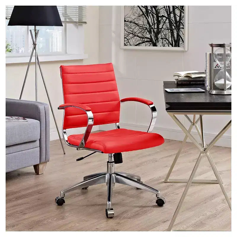 Chaise de bureau pivotante rembourrée mi-dos avec hauteur réglable et base en aluminium