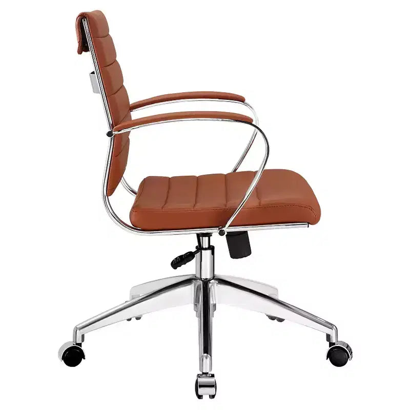 Chaise de bureau pivotante rembourrée mi-dos avec hauteur réglable et base en aluminium