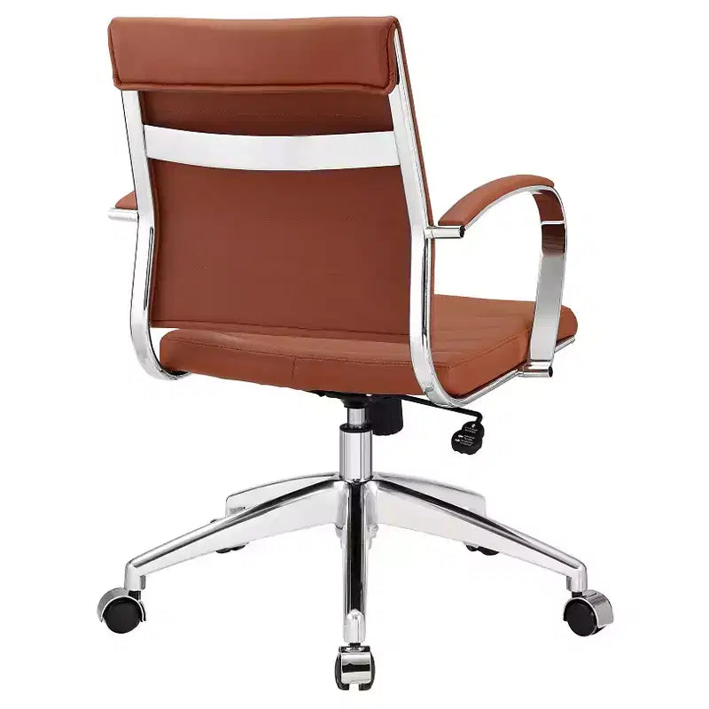Chaise de bureau pivotante rembourrée mi-dos avec hauteur réglable et base en aluminium