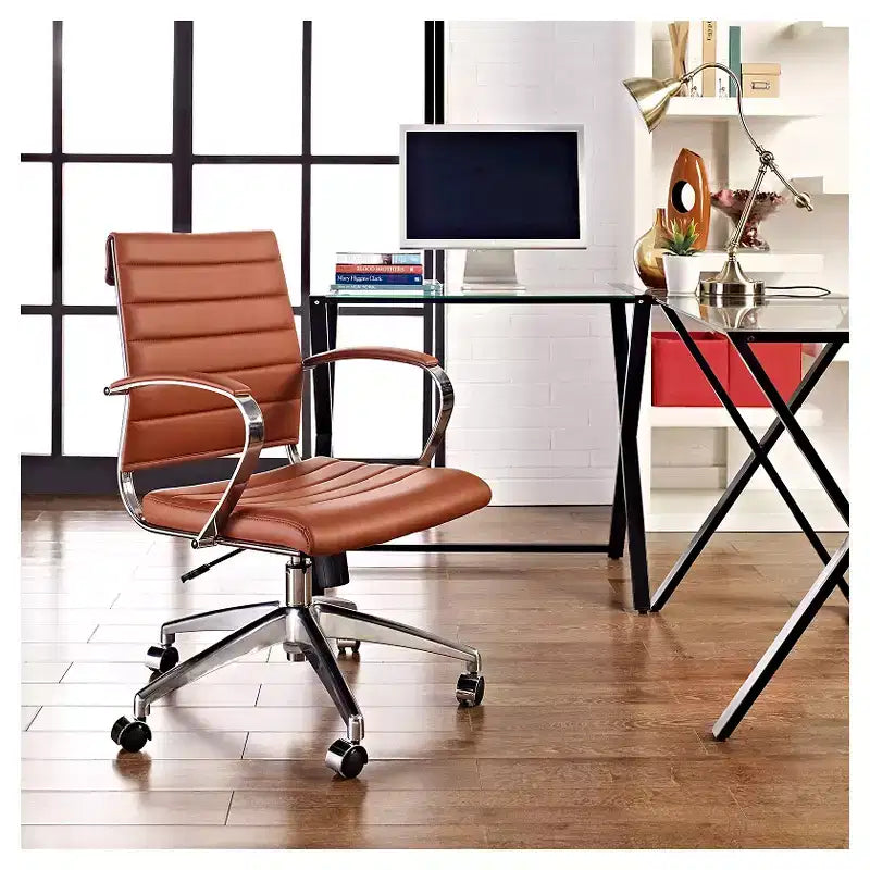 Chaise de bureau pivotante rembourrée mi-dos avec hauteur réglable et base en aluminium