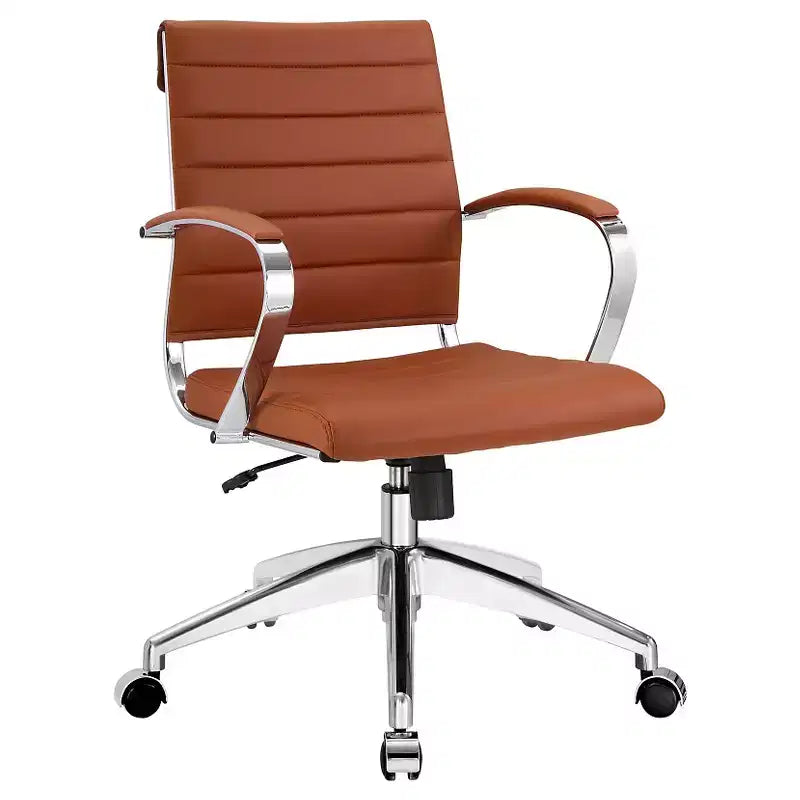 Chaise de bureau pivotante rembourrée mi-dos avec hauteur réglable et base en aluminium