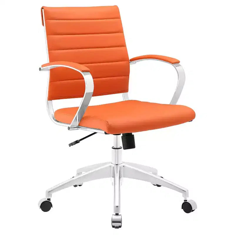 Chaise de bureau pivotante rembourrée mi-dos avec hauteur réglable et base en aluminium