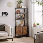 Bibliothèque de rangement haute de 162 cm avec 3 étagères ouvertes et un placard à double porte, organiseur de salon